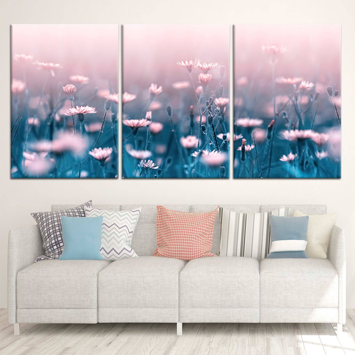 3 Piece Art Wall Hang Pictures Dandelion Painting Canvas For Kids Children  Room Wall Pastoral Blue Decor Flower Paint Prints