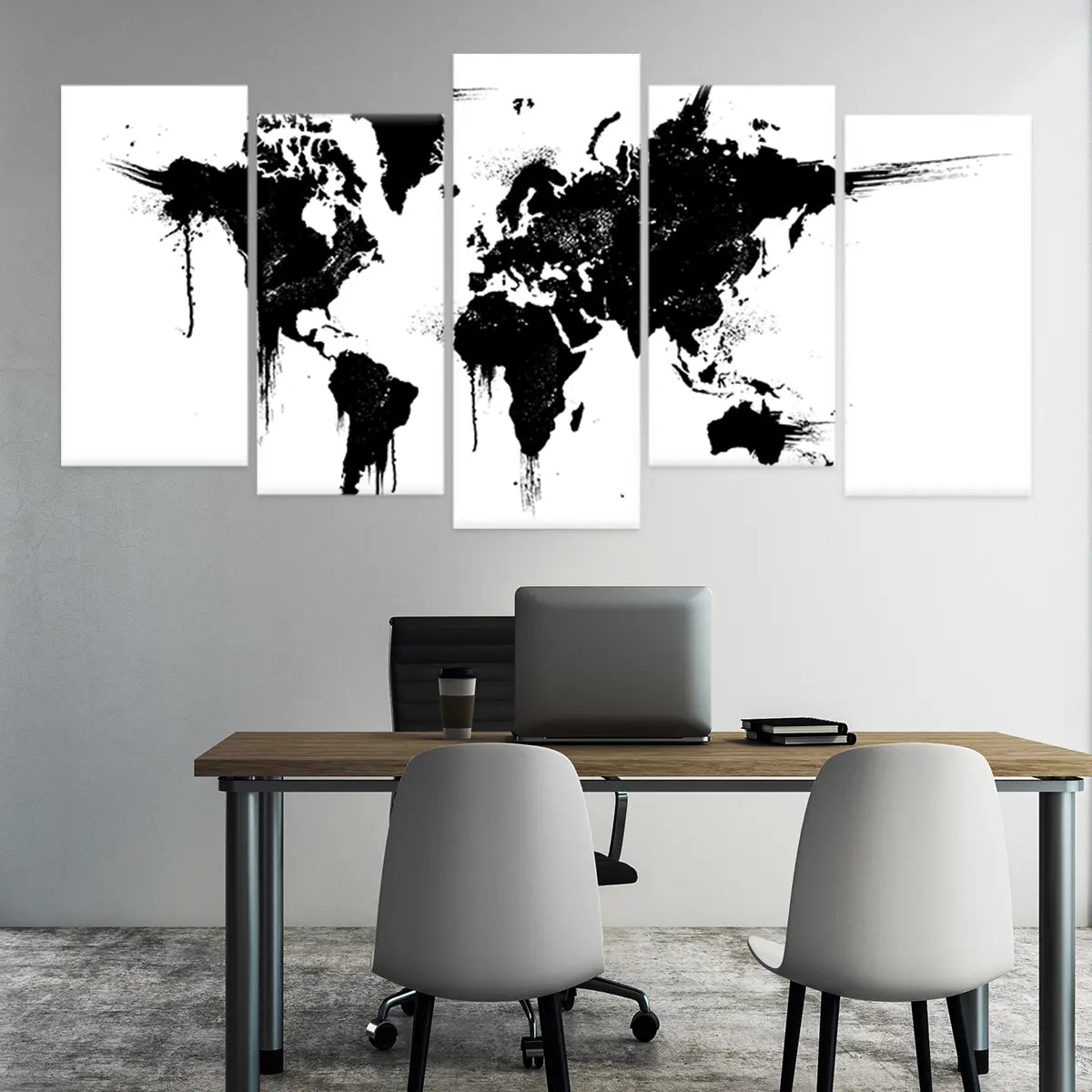 Black Wood World Map Canvas Wall Art Set l Stunning Canvas Prints