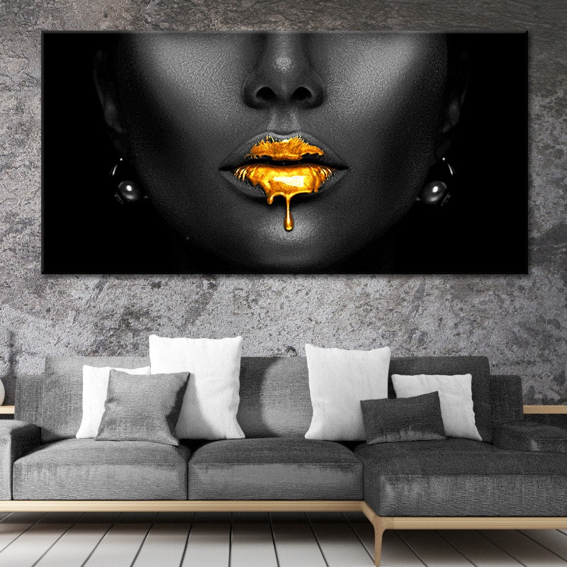 Afro Golden Lips Modern Wall Art Decor L By Stunning Canvas Prints