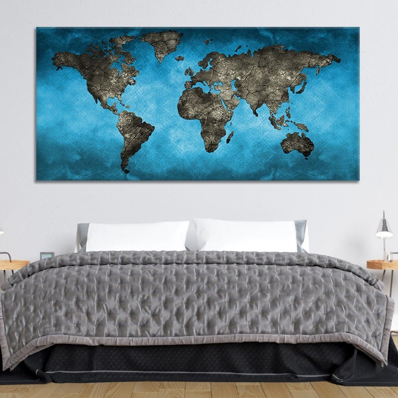 Blue World Map Framed Canvas Home Decor Wall Art Multiple Choices 1 3 – The  Force Gallery