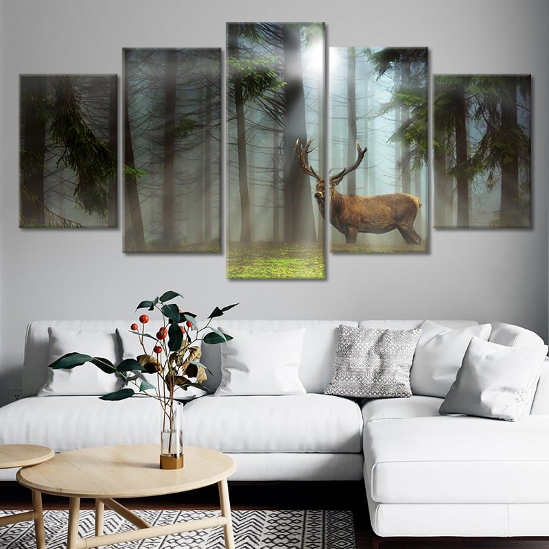 Forest Deer at Sunset Framed Print