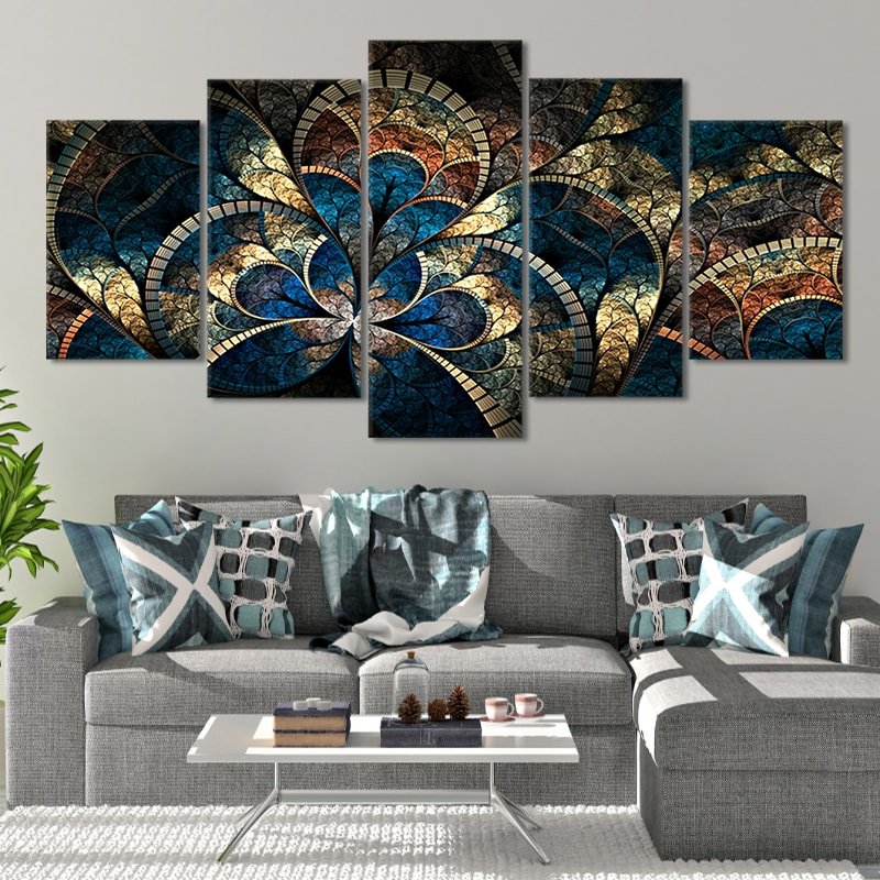 4 Pc. Abstract Wall Art Embossed Fractal on Leather, Multi Panel