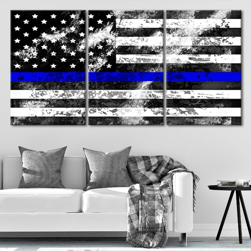 Thin Blue Line American Flag Canvas Wall Art L Stunning Canvas Prints