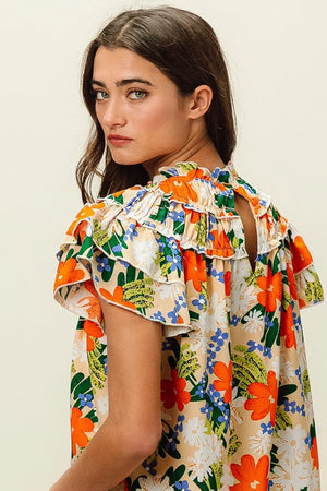 BiBi Multi Color Floral Print Woven Top - Jaded the Boutique