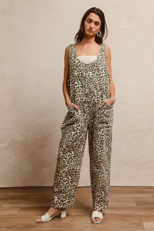 BiBi Leopard Print Adjustable Strap U Neck Jumpsuit - Jaded the Boutique
