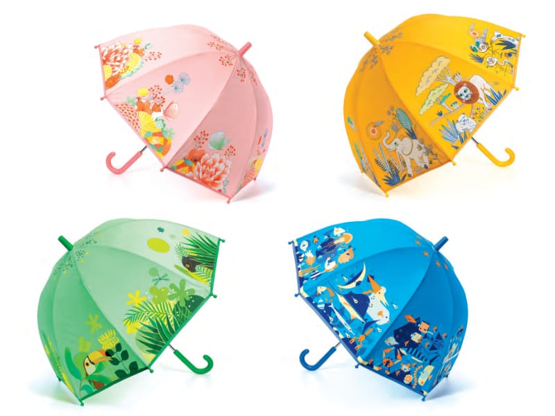 Ombrelli colorati per Bambini di Djeco, Giallo, Verde, Blu e Rosa