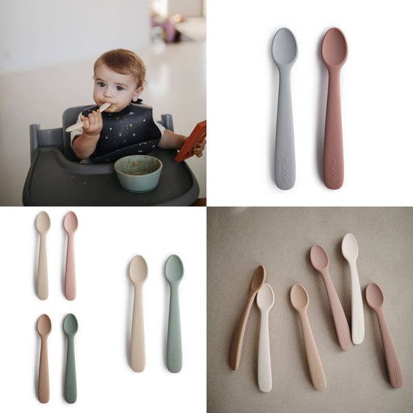 set 2 cucchiaini in silicone bebe mushie baby spoon