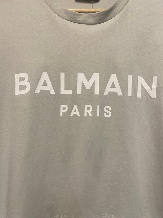 Balmain Grey Cotton Logo T Shirt Size Small