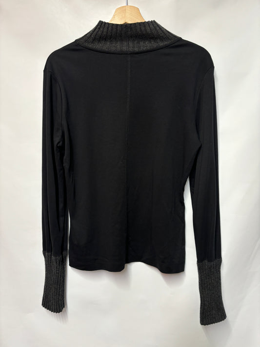 Jigsaw Black and Grey Cotton Long Sleeve Top Large