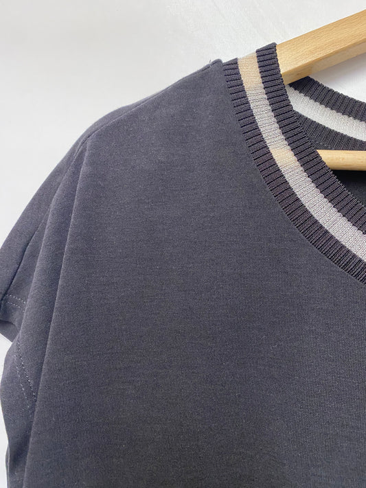 Sandwich Navy Blue Round Neck Cotton T-shirt Small