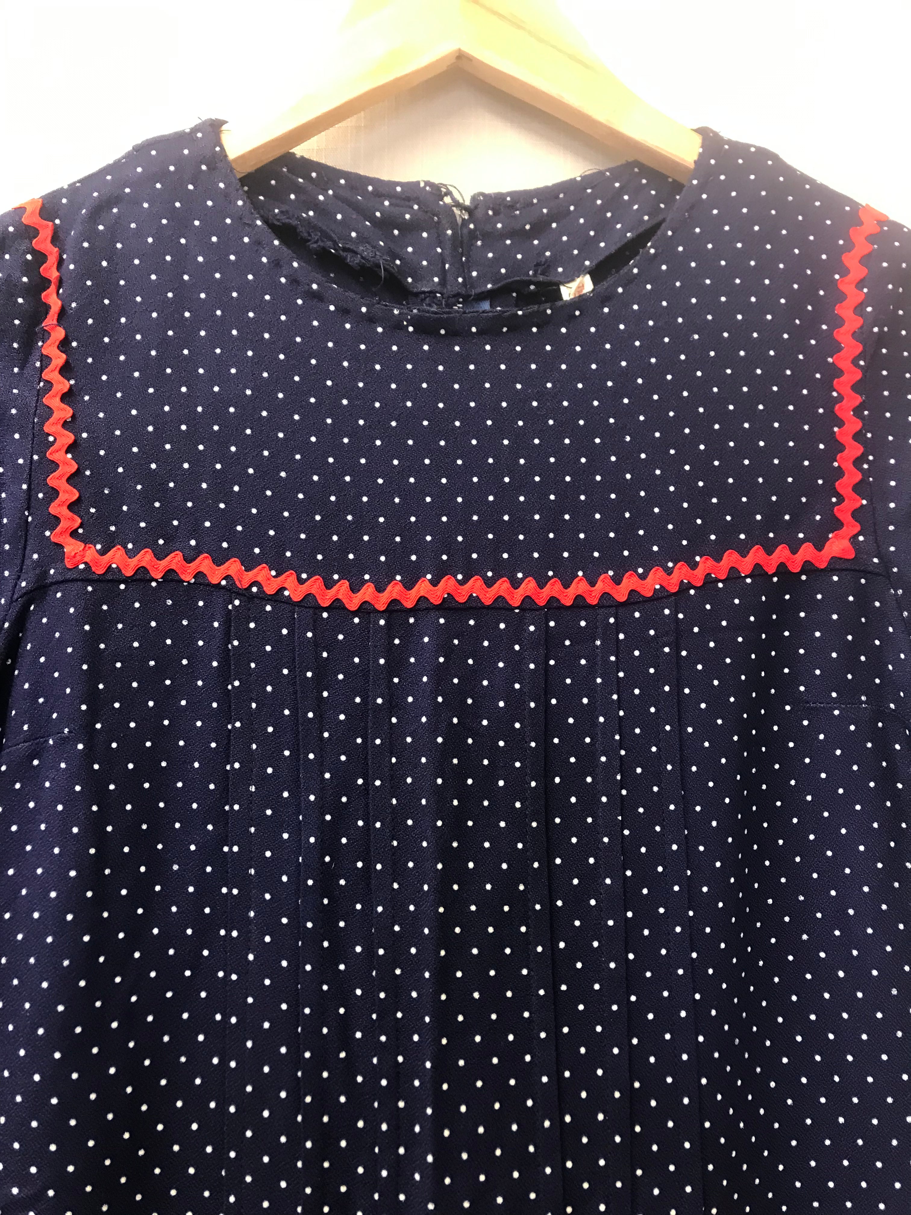 Retro Vintage Navy Polka Dot Dress Size S
