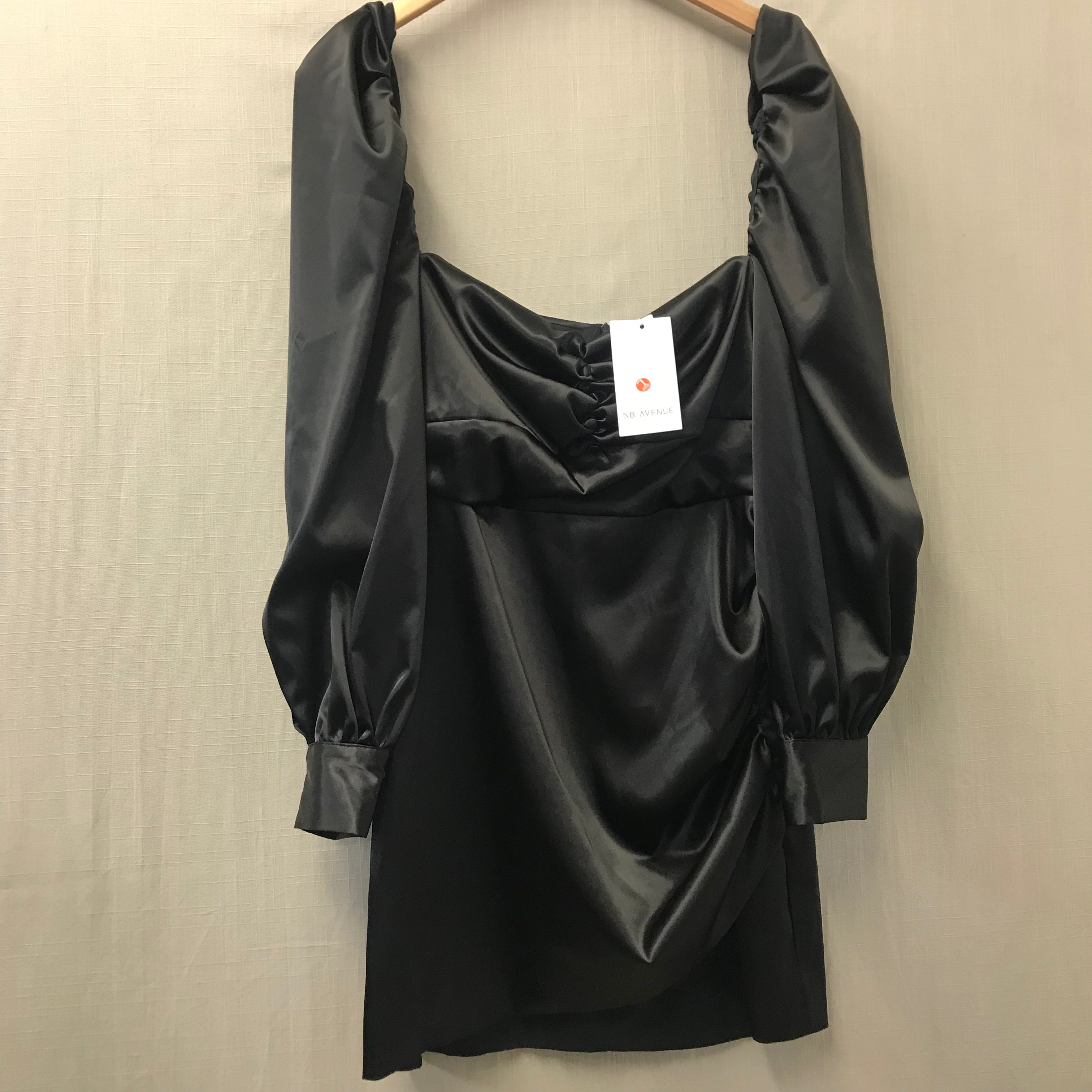 NB Avenue Black Satin Mini Dress Size Large BNWT