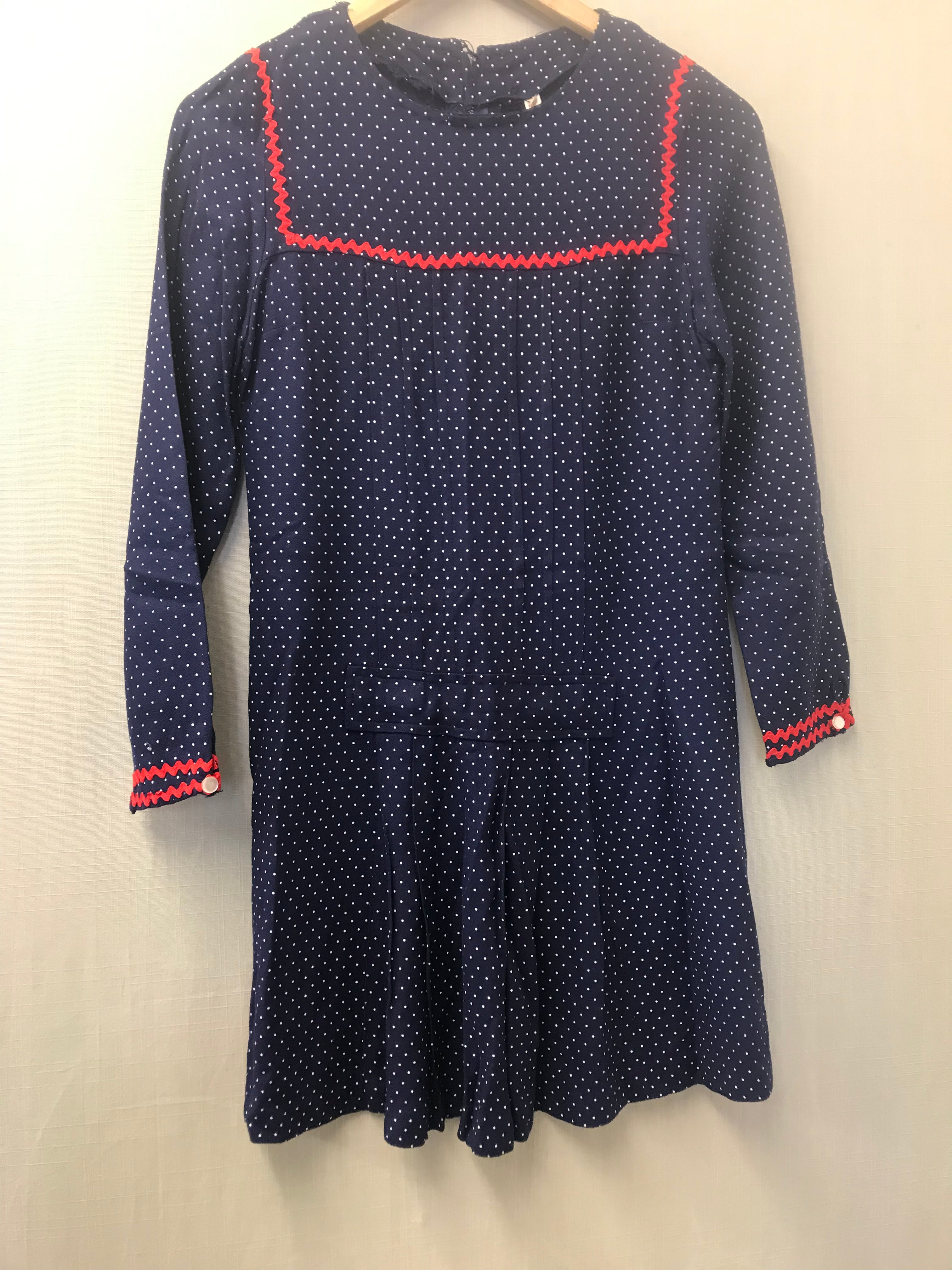 Retro Vintage Navy Polka Dot Dress Size S
