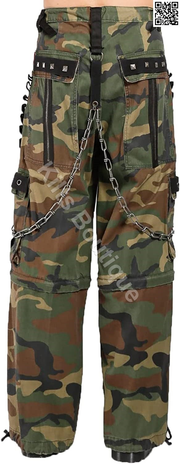 Women Camouflage Jungleland Gothic Cyber Trouser Bondage Pant Punk Shorts Metal Studs Trouser Pant