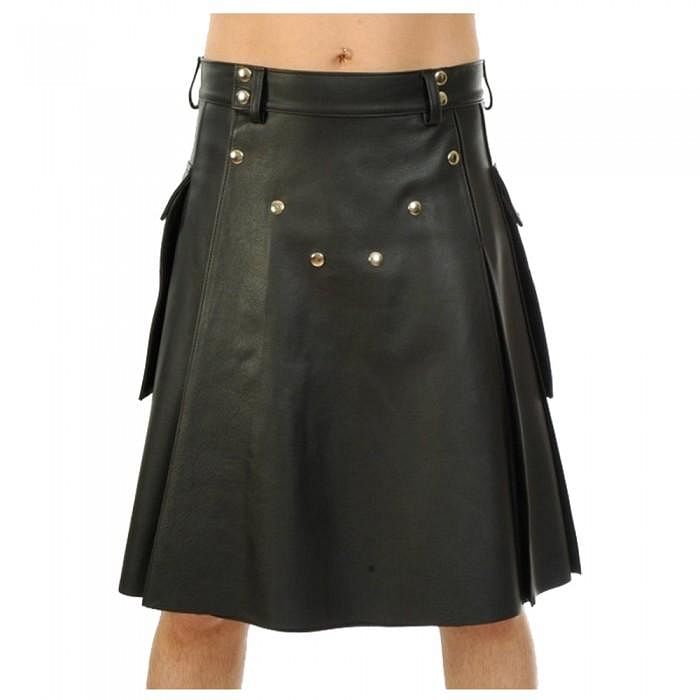 Black Genuine Leather Utility Leather Kilt Twin Pockets – Kilts Boutique