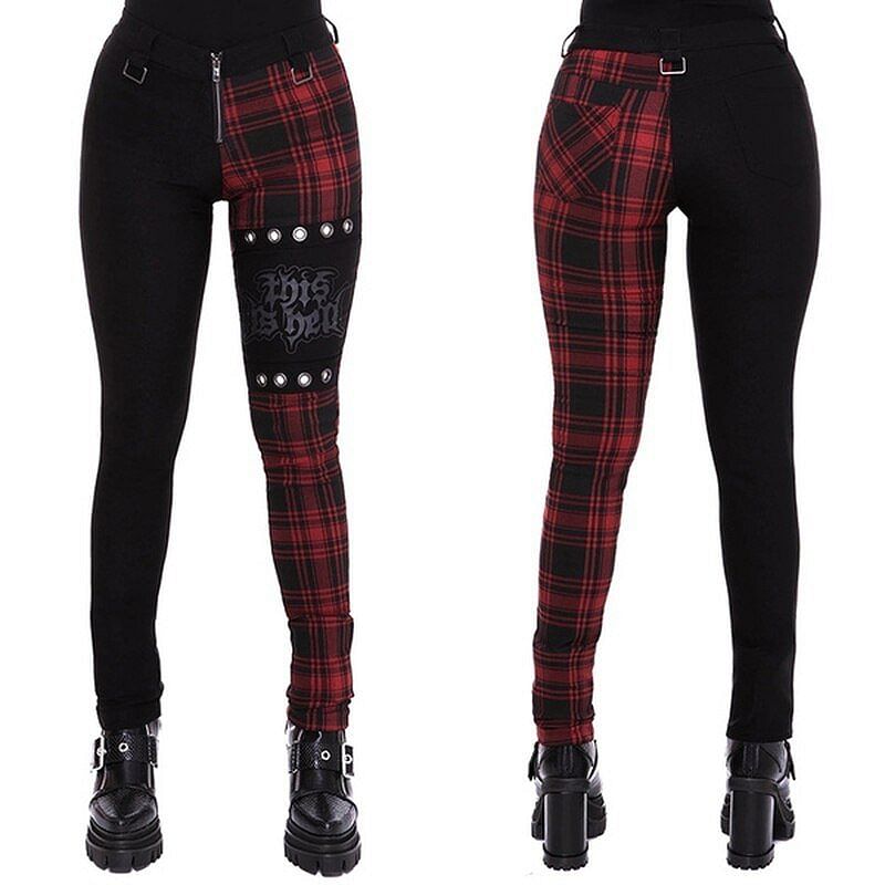 InsGoth Punk Streetwear Red Plaid Striaght Pant Women Gothic