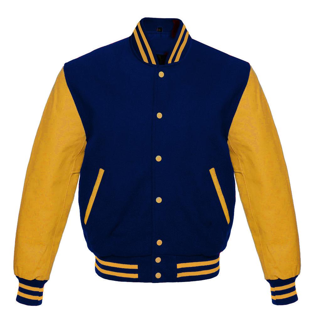 Blue & Yellow Varsity Letterman baseball jacket Wool Body & Leather Sl ...