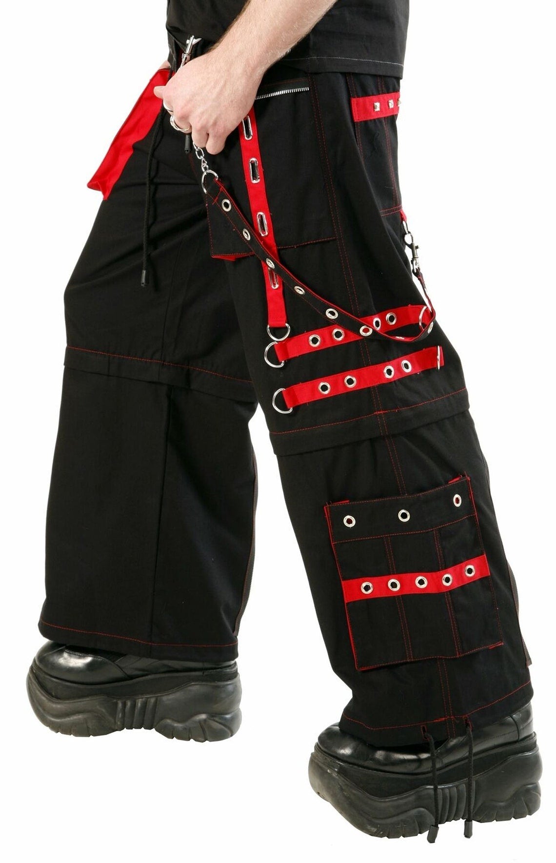 Gothic Pant, RED Super Skull Gothic Cyber Chain Goth Jeans Punk Rock Pants, Skull Gothic Pant
