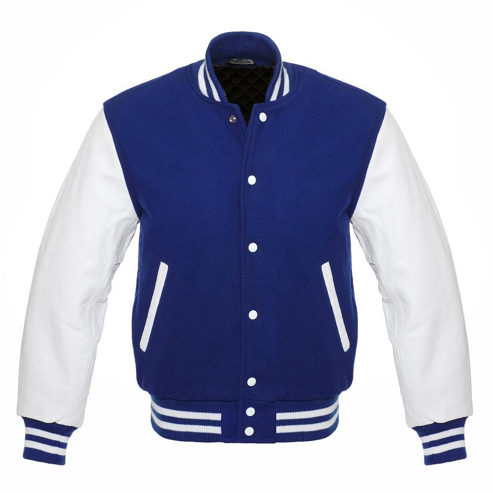 Navy Blue And White Varsity Letterman Baseball Jacket Wool Body And Leathe 6018