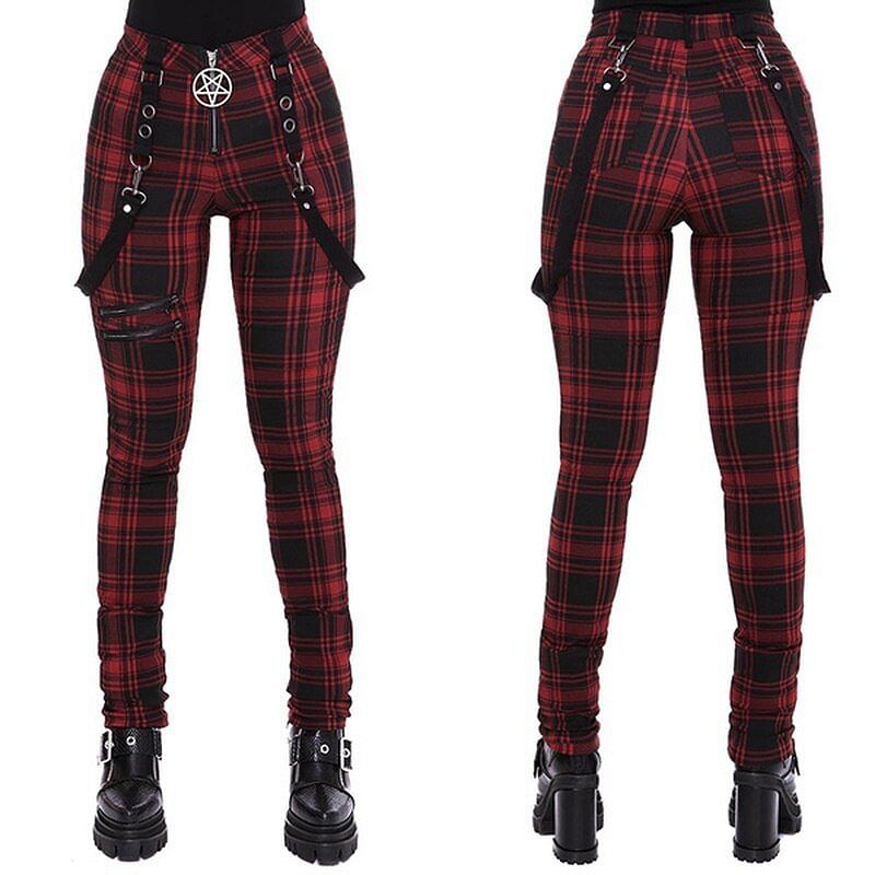 Cargo Pants Red Punk Checkered Pattern ⎮ Streetwear Society