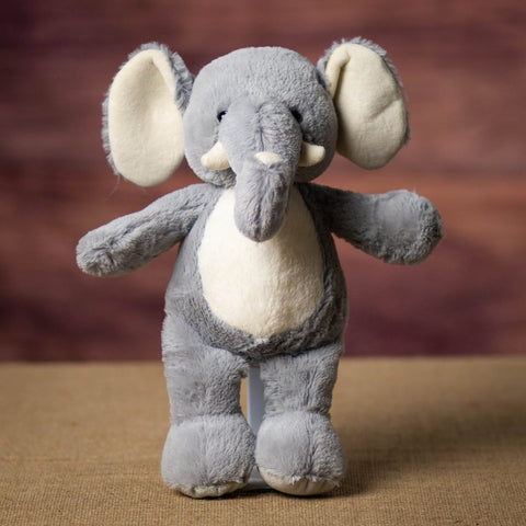 13 inch tall huggable gray elephant with white fur