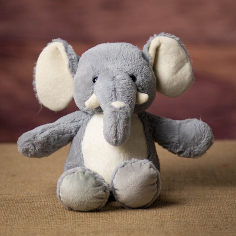 13 inch tall huggable gray elephant with white fur_sitting plain