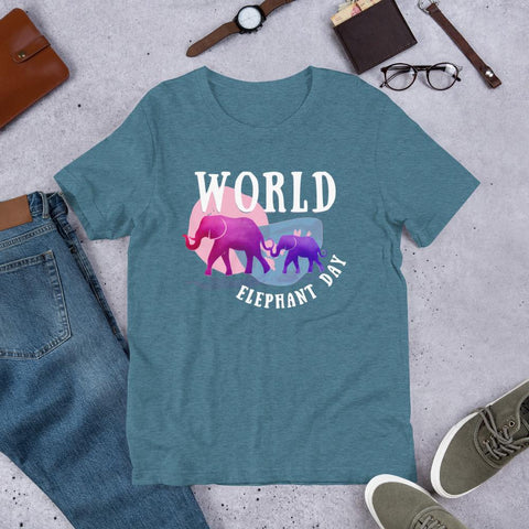 World Elephant Day Short-Sleeve-unisex-staple-t-shirt-heather-deep-teal-front