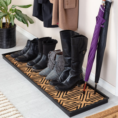 Metal Boot Tray Khaki, Tan Coir Insert - Natural Rug Co