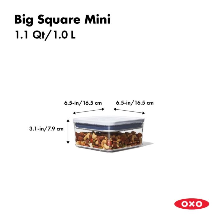 OXO Good Grips POP Container - Airtight Food Storage - Mini Square Short  0.5 Qt Ideal for 1 lb of baking soda or 14 oz of grains