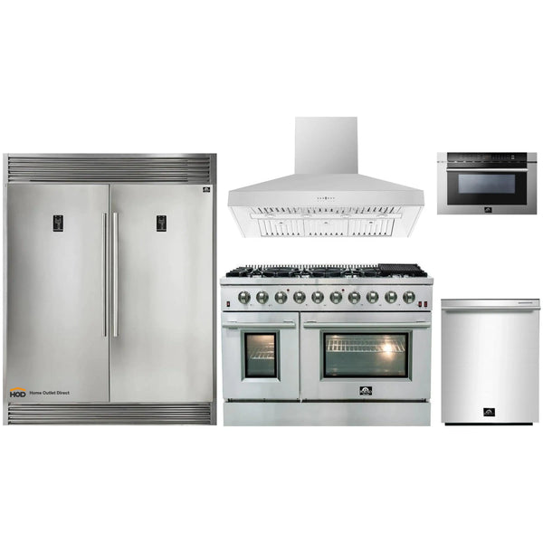 Forno 5 Piece Kitchen Appliance Package with Side By Side Refrigerator ,  48'' Gas Freestanding Range , Built-In Dishwasher , Microwave Drawer , and  Wall Mount Range Hood & Reviews