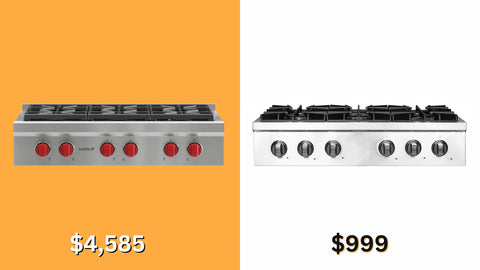 Forno Lseo 36-Inch Gas Range top, 6 Burners, Griddle in Stainless Steel (FCTGS5737-36) vs Wolf 36_ Rangetop