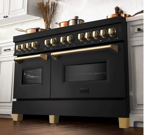ZLINE Autograph Edition 60-Inch 7.4 cu. ft. Dual Fuel Range with Gas Stove and Electric Oven in Black Stainless Steel with Gold Accents