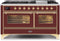 ILVE 60-Inch Majestic II Dual Fuel Range with 9 Sealed Burners and Griddle - 5.8 cu. ft. Oven - Brass Trim in Burgundy (UM15FDNS3BUG)