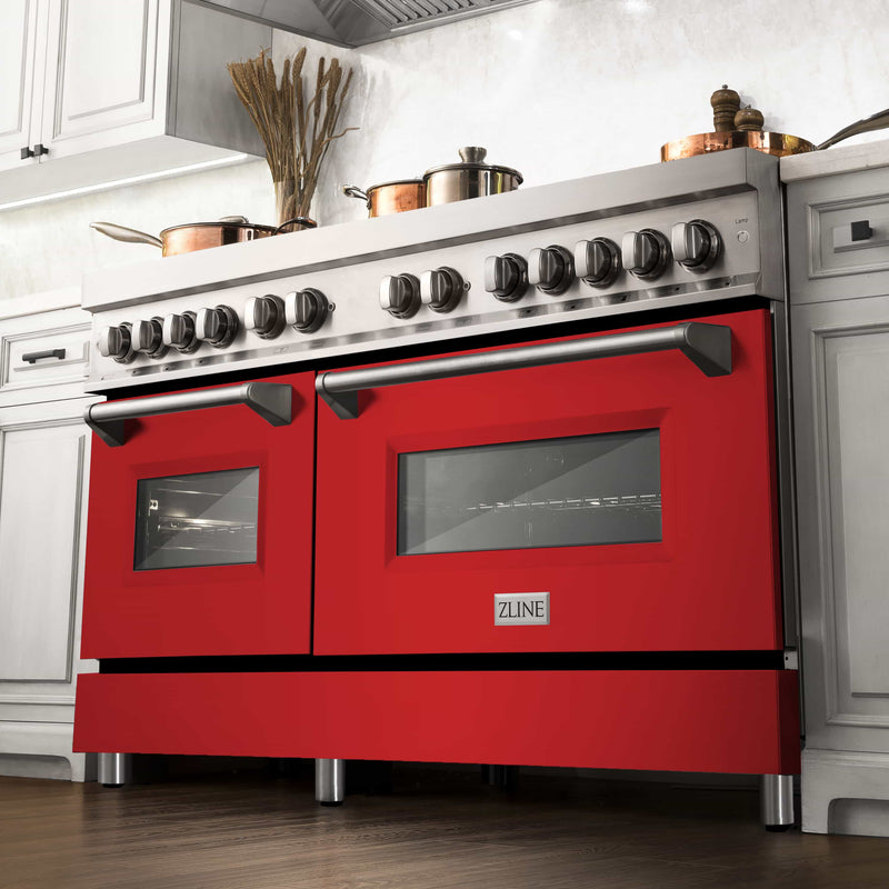 ZLINE 60-Inch 7.4 cu. ft. Dual Fuel Range with Gas Stove and Electric Oven in Stainless Steel and Red Matte Door (RA-RM-60)