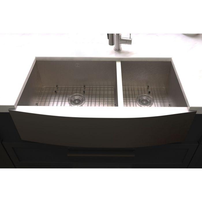 Zline 36 Farmhouse Double Bowl Apron Sink In Durasnow Sa60d 36s