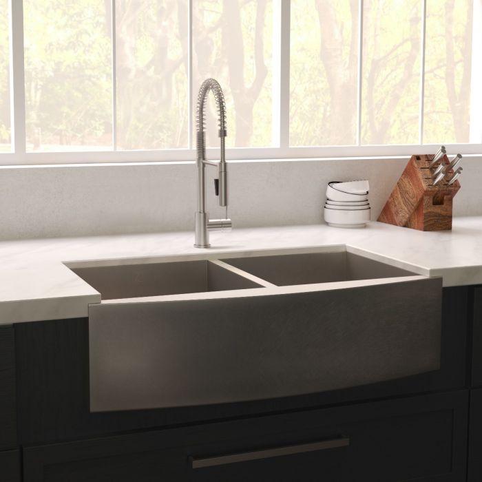 Zline 36 Farmhouse Double Bowl Apron Sink In Durasnow Sa50d 36s