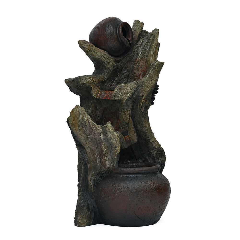 Buy Pot On Tree Trunk Polyresin Decorative Water Fountain (Brown ...