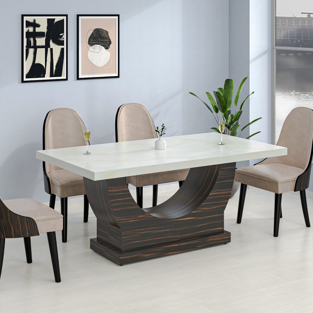 Buy Elite Engineered Marble Top Solid Wood Dining Table in Ebony ...