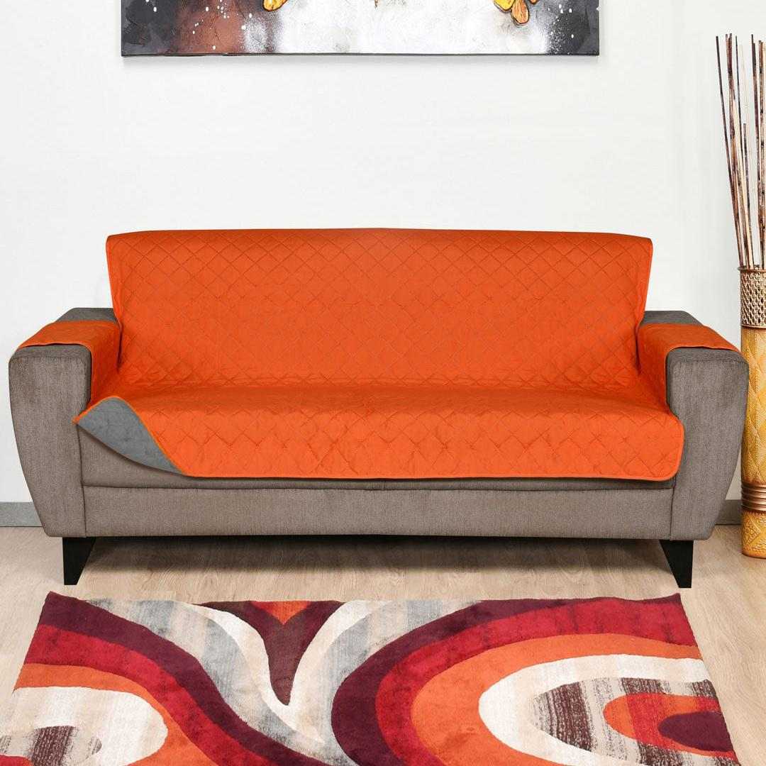 Buy 3 Seater Reversible Sofa Cover 179 cm x 279 cm (Orange & Grey ...