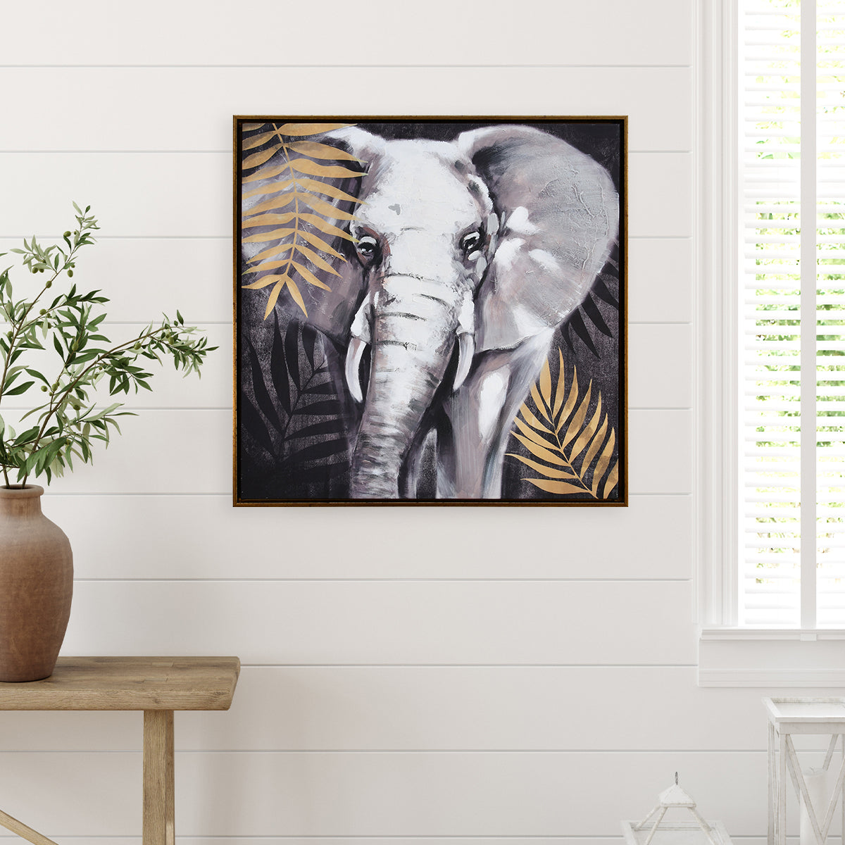 Buy Elephant Leaf Canvas Wall Painting Black & Gold Online- @Home ...