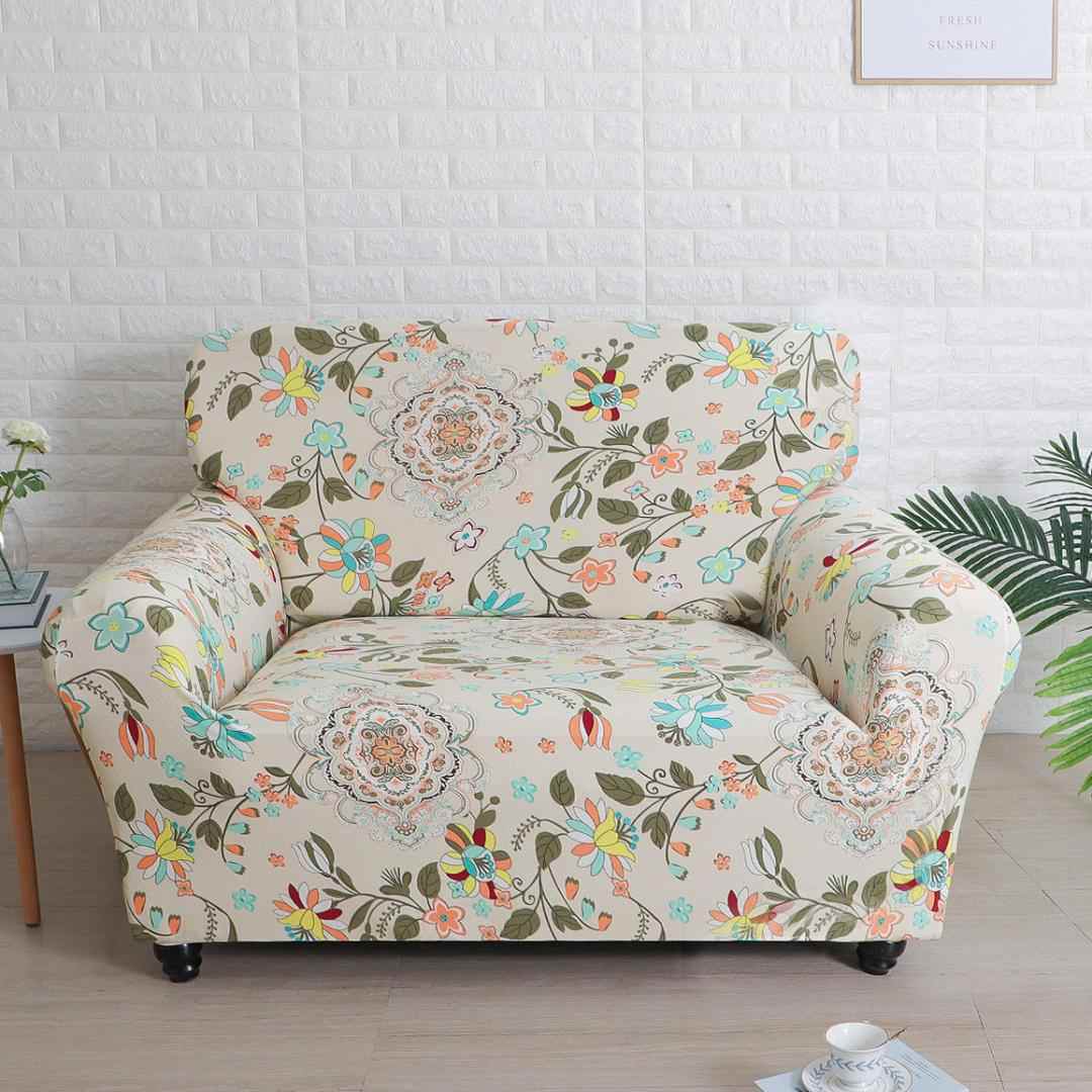 Buy Floral Elegance Fitted 2 Seater Sofa Cover White & Multicolor ...