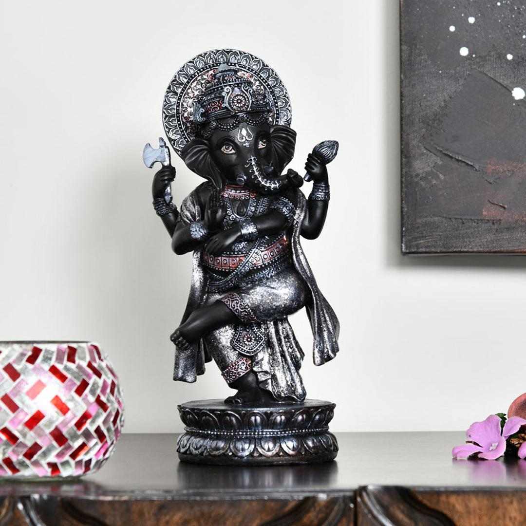 Buy Standing Natraj Ganesha Polyresin Showpiece (Black & Silver ...