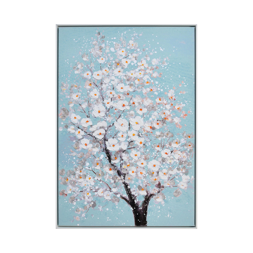 Floral Tree Canvas Wall Painting Seagreen & White