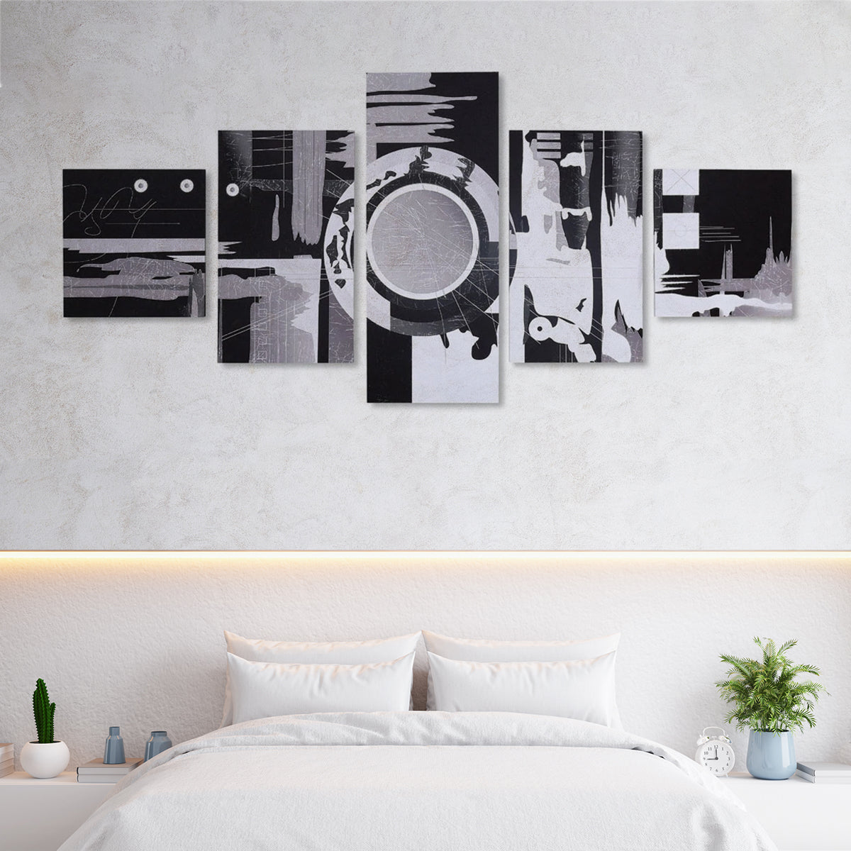 Buy Abstract Art Painting With 5 Panel (Black & White) Online ...