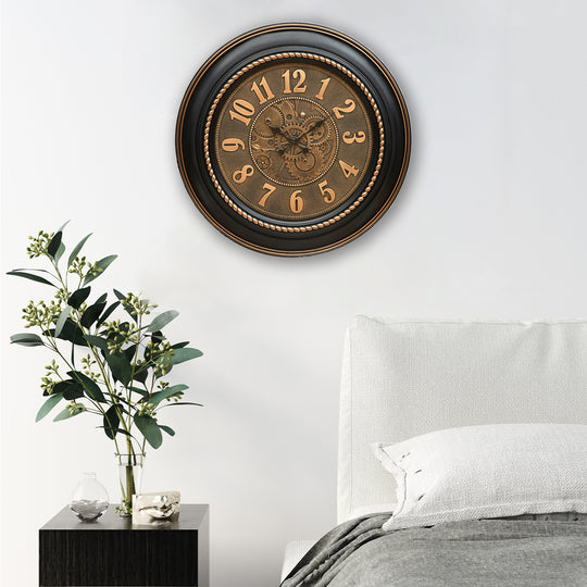 Litton Lane Brown Wood Distressed Analog Wall Clock with Typography 52531 -  The Home Depot