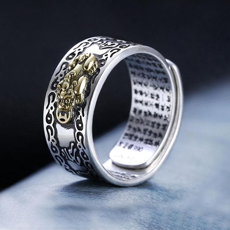 feng shui pixiu mantra ring sterling silver