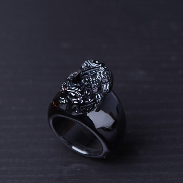 feng shui pixiu obsidian ring