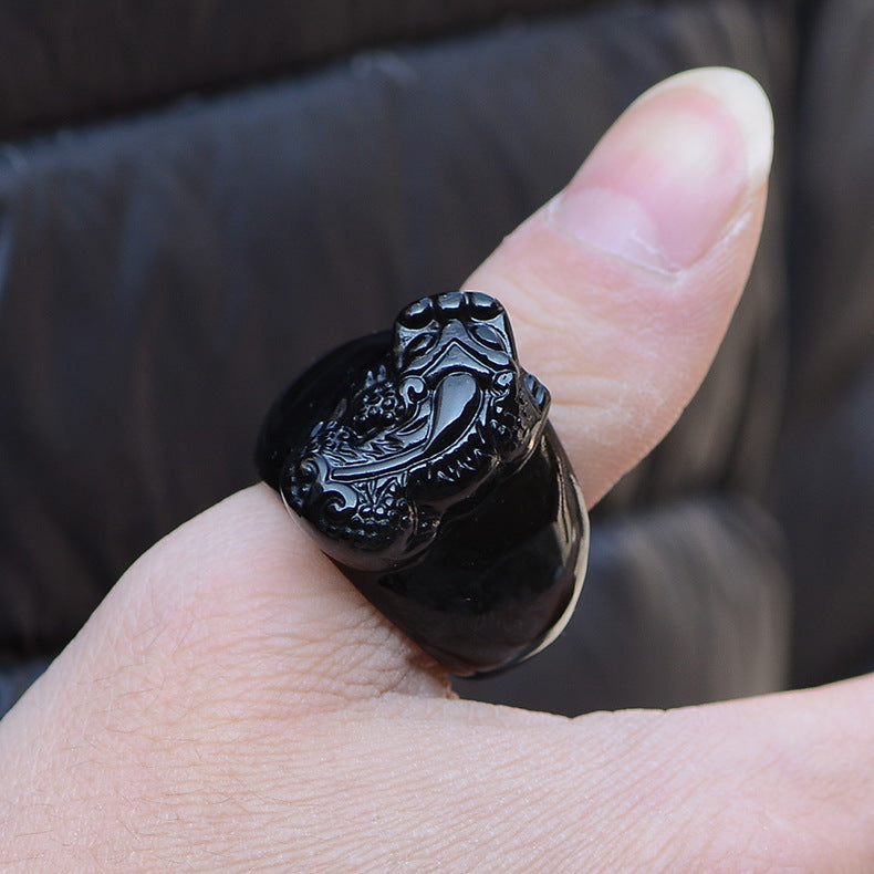 feng shui pixiu obsidian ring