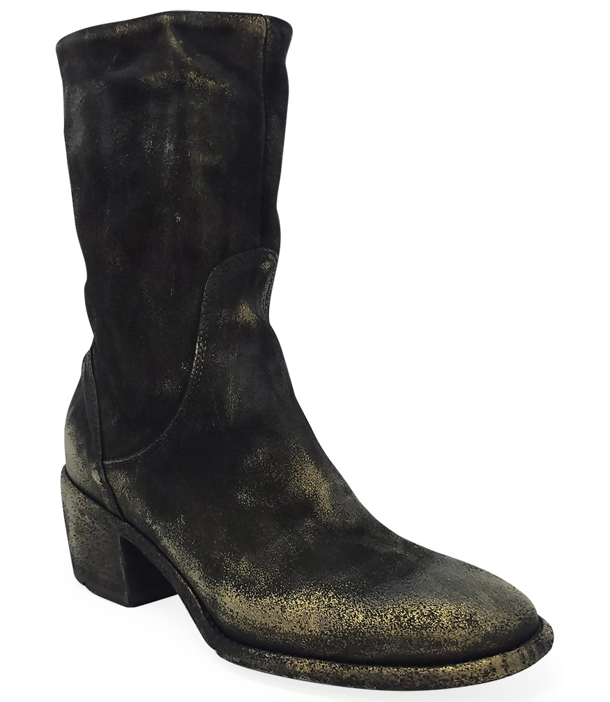 Madison Maison Gold Suede Metallic Mid Calf Boot In 41