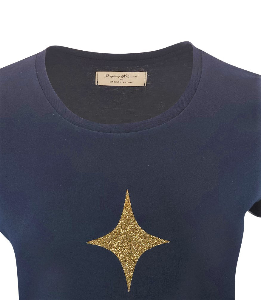 Madison Maison Designing Hollywood  X ™ Cotton Navy Star Lady T Shirt